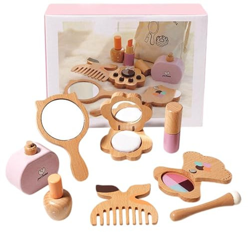 Ensemble de Jouets de Maquillage en Bois, Maquillage en Bois,Enseignement de Jeu précoce pour Girl - Très kit de Maquillage de Jeu pour Tout-Petit et Petites Filles âgées de 4 à 6 Ans, Faux Jouets de