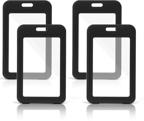 OFFCUP 4x Porte Badge Plastique, Porte Carte Double Face Étanche Porte-badge D'identification pour Personnel de Bureau, Employé Étudiant Exposition Carte de Bus - Verticaux