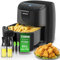 Aigostar Freidora de aire 4L con 2 dispensadores de vidrio, 8 programas Air Fryer 1500W, Temporizador de 60 minutos, pantalla LED táctil, precalentamiento rápido, Recordatorio de agitación, Libre BPA