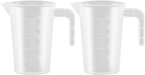 Misurino da 100 ml, 2 pezzi, trasparente, con manico, resistente al calore, misurino di precisione per laboratorio, cucina, olio e cucina (trasparente, dimensioni: 100 ml)