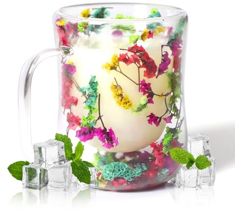 RUIOMII 400ml Tazas de Cafe con Flores Secas, Tazas Cafe con Estampado Floral, Regalos de Cumpleaños para Mujer, Madre, Novia
