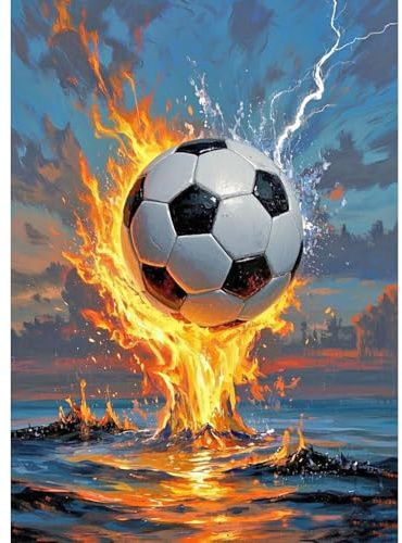 SHEGZHUC Diamond Painting Erwachsene Fussball Sport, 30x40cm Diamant Malerei Bilder Fußball Wasser und Feuer, Mosaik Stickerei Kreuzstich Kunst Geschenk, Wanddekoration für Schlafzimmer Wohnzimmer