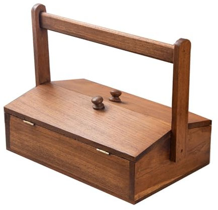 jojomis Cesta de picnic de madera con tapa, caja de almacenamiento rústica vintage para camping, playa, barbacoa y decoración del hogar, 11.81 x 7.87 x 9.84 pulgadas