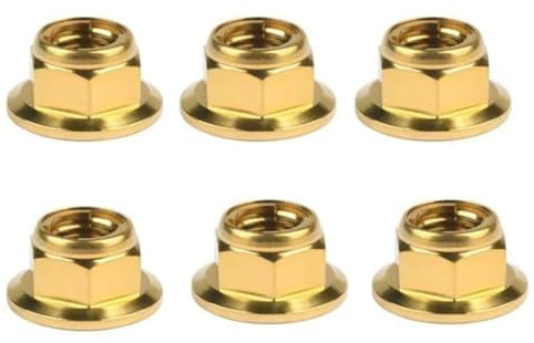 Tuercas autoblocantes Tuerca autoblocante de bloqueo Metal con brida aleación titanio, tuerca M6 M8 M10 M12, 2 uds(Gold,M12)
