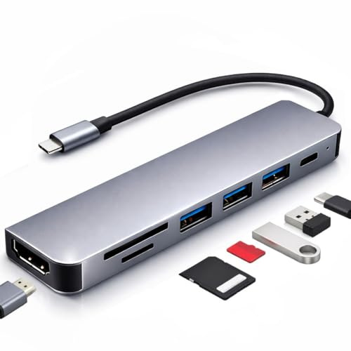 7 In 1 USB C Hub Mit HDMI, USB C Docking Station 4k@60hz, Multiport Adapter 100W Aufladung, 2 USB 3.0 SD/TF Kartenleser für MacBook Desktop-Computer Kartenleser USB-Sticks Laptops