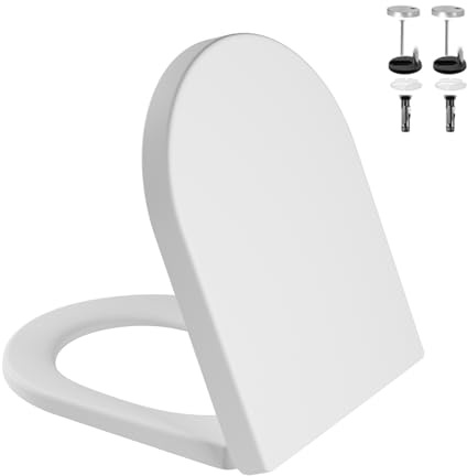 Toilettendeckel Mit Absenkautomatik Weiß – Antibakterieller WC Sitz Mit Quick-Release Funktion – Einfache Montage & Reinigung – Bis 150 Kg Belastbar-D Form