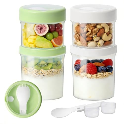 OAKKMEL 2 Pack Breakfast Cereal Cups with Lids and Spoon, 560ml+360ml Cereal Crunch Cup, Overnight Oats Jar, Breakfast Container, Yogurt Pots with Granola Holder for Work, Gym, School, Meal Prep
