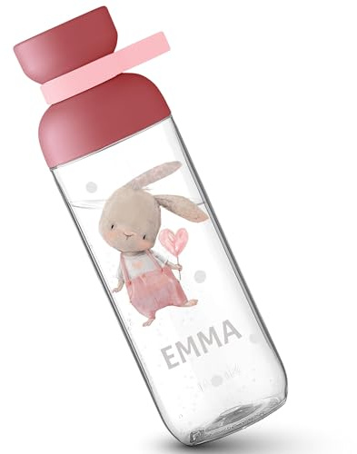 Shirtracer Mepal Trinkflasche Kinder personalisiert Süßer Hase Herz Name | Rosa, 700 ml, Einschulung, Schulanfang, Schulkind, Erstklässler, auslaufsicher, spülmaschinenfest, Kohlensäure geeignet