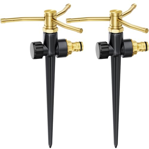 FANHAO 2 arroseurs de pelouse en métal pour Jardin avec Base à Piquet, arroseur à 3 Bras Système d'arrosage Automatique Rotatif à 360 degrés pour Jardin, arrosage de Grandes Surfaces pour Plantes