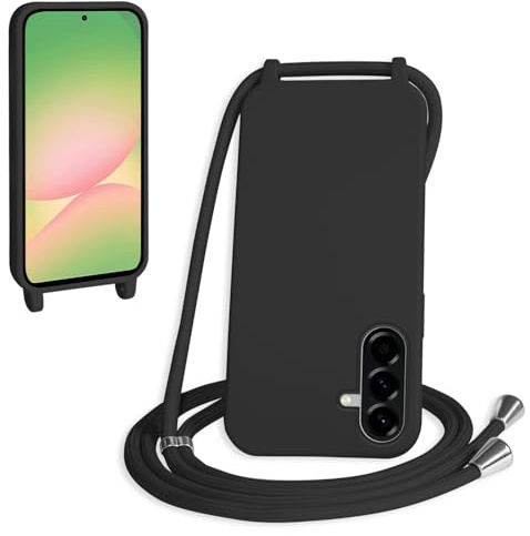 WenBaby Handykette für Samsung Galaxy A56 Hülle mit Band,Handyhülle mit Schnur zum Umhängen Silikon Seil Necklace Schutzhülle mit Kordel Tasche Case TPU Bumper - Schwarz