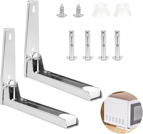 2 Piezas Soporte de Pared para Horno Microondas en Acero Inoxidable, Soporte Microondas Pared Retráctil con Carga Máxima de 30 kg, para Optimizar Espacio en la Cocina y Facilitar el Access