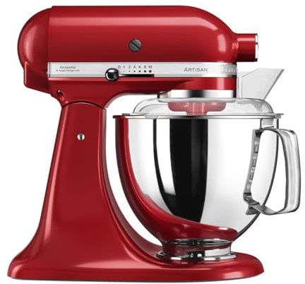 KitchenAid Küchenmaschine I Artisan I Kippbarem Food Processor I Teigknetmaschine mit 5 Zubehör | 2 Schüsseln aus Edelstahl | 4.8 L | Empire Rot