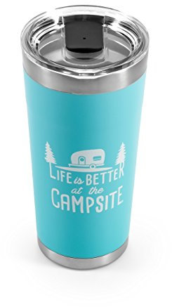 Camco Life is Better at The Campsite Stainless Steel 30 oz. Tumbler with Double Wall Insulation - Leak Proof Lid, Won't Sweat, Great For Hot and Cold Drinks - Cool Blue (53058)