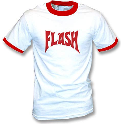Flash Gordon Männer Herren T-Shirt | 80er Retro Ringer Logo Ming (XL) Weiß