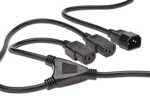 PremiumCord Y-Stromkabel 230V 120 + 30/50 cm, Stromkabel Mit Erdungskontakt Bis Zu 2X C13-Buchsen, IEC 320, 3-Poliges, PC, Schwarze Farbe