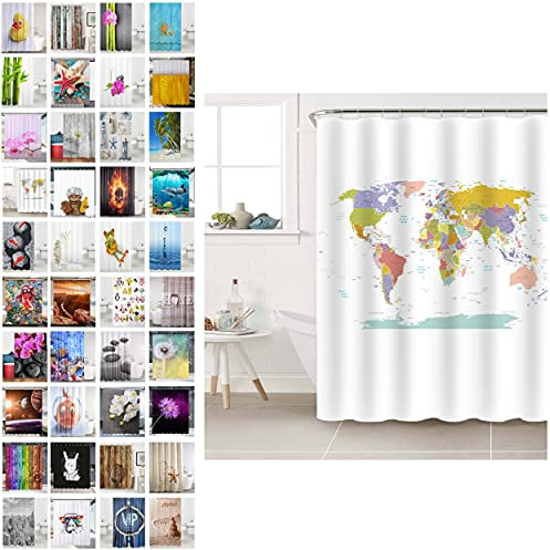 Sanilo Tenda da doccia, grande scelta di belle tende vasca da bagno di alta qualità, 12 anelli inclusi, impermeabile, effetto anti-muffa (180 x 200 cm, Mappamondo)