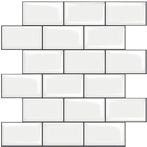 STICKGOO 10-Sheet White Subway Tiles Self Adhesive Kitchen Splashbacks, Peel and Stick Wall Tile Stickers, Upgrade Thicker Stick on Tiles Splashback
