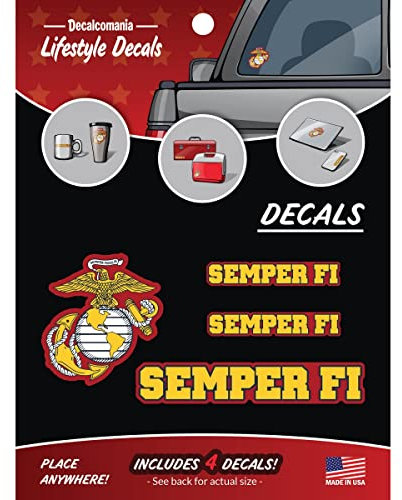 Decalcomania United States Marine Corps – Semper Fi Set mit 4 USMC Vinyl-Aufklebern für Autos und LKW-Militär-Aufkleber