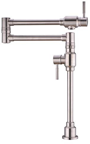 TUTEW Pot Filler Kitchen Faucet, Brushed Nickel, Brass, Deck & Wall Mount, 360 Swivel, Gooseneck Spout, 1 Handle, 1 Hole, DIY Install in 30min