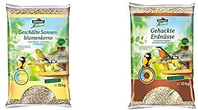 Dehner Natura Wildvogelfutter, geschälte Sonnenblumenkerne, 10 kg & Natura Wildvogelfutter, gehackte Erdnüsse, 10 kg