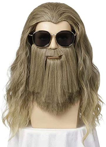 TANTAKO Lange Blonde Braun Synthetic Perücke Herren und Schnurrbart für Halloween Karneval Cosplay