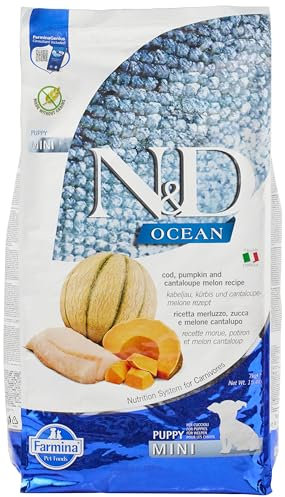Farmina N&D Ocean Puppy Mini Pellets Hundefutter (Trockenfutter, mit hochwertigen Vitaminen und natürliche Antioxidantien, ohne Mais, Zutaten: Kabeljau und Melone, Portionsgröße: 7 kg)
