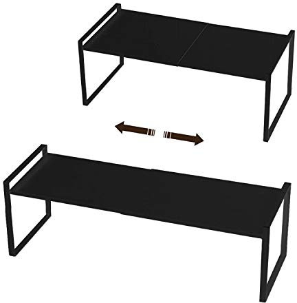 Cuisine Métal Demi Etagere Étagère rétractable en Coin pour Placard économise l’espace pour Armoires de Comptoirs, Garde-manger, Aliments et Ustensiles,（14.2-23.6）”L X 8.3”W X 9.1”H(Noir,Plus élevé)