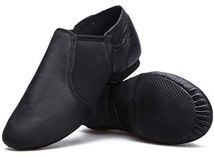 Womens Split Sole Jazz Shoes Adults Slip On Leather Ballet Pumps Gymnastic Flats Black Dance Shoes