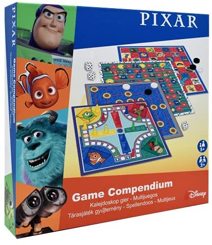 Disney Pixar Games Compendium, Enjoy 4 x Board Games, Nine Men's Morris, Draughts, Ludo, Ladders Game, Great Gift for Ages 5+