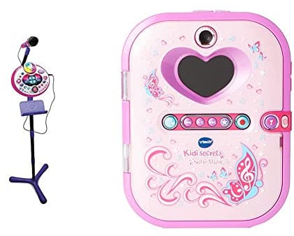 VTech – Kidi Superstar LightShow Rose – Micro Karaoké Enfant - Mode Concert – Version FR & KidiSecrets Selfie Music Rose - Version FR