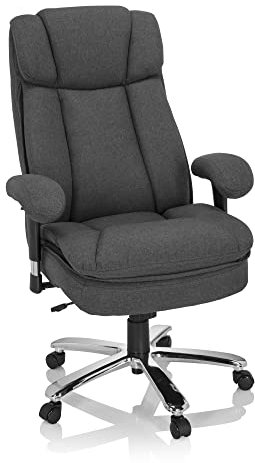 hjh OFFICE Bürostuhl gepolstert Builder XXL I Stoff Chefsessel bis 180kg belastbar, hohe Rückenlehne, Dunkelgrau 691014