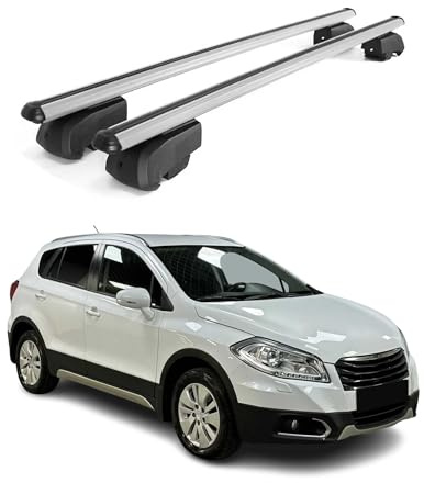 OMAC Dachträger für Suzuki SX-4 S-Cross 2013-21 Aluminium 2 Stangen Silber | ISO/PAS 11154:2006 geprüft, Abschließbar, City-Crash-getestet, bis 75 kg Traglast, Querträger, Grundträger