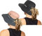 Damen Outdoor UV-Schutz Faltbare Sonnenhüte Mesh Breiter Rand Strand Fischerhut mit Pferdeschwanzloch, Pink/Schwarz, Einheitsgröße
