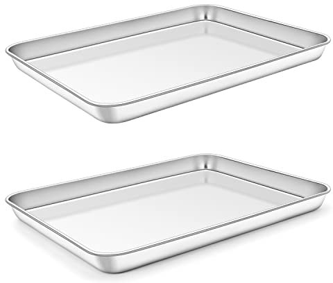 Homikit Backblech 2er Set, Klein Edelstahl Kuchenblech Backofenblech, Rechteckige Ofenblech Fettpfanne für Backen/Braten/Servieren, 26,5 x 20,5 x 2,5 cm, Gesund, Spülmaschinenfest