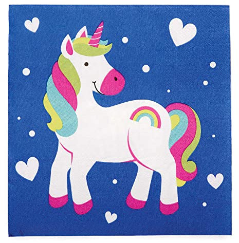 Baker Ross FC974 Regenbogen Einhorn Serviette - 20 Stück, Bedruckte Papierservietten für den Kindergeburtstag, Servietten, Mittel