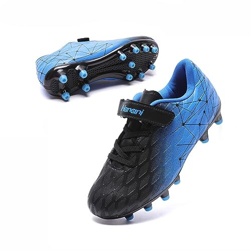 Boys Football Boots Shoes Kids Girls FG/AG Soccer Athletics Training Sport Running Shoes Profession Competition Teenager Indoor Outdoor Cleats Sneakers for Unisex Black Blue EU34 Convert 2UK