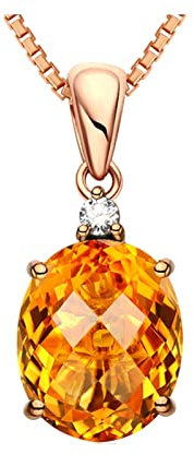 Damen Kette Echt Schmuck, Anhänger Kette Gold Damen 750 Gold Oval Gelb Citrin 7.7ct Halskette