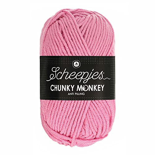 Scheepjes Chunky Monkey Aran Weight Yarn | 100g Ball | Anti-Pilling Acrylic | Soft & Hypoallergenic for Knitting and Crochet Blankets, Toys & Garments (1241 Rose)