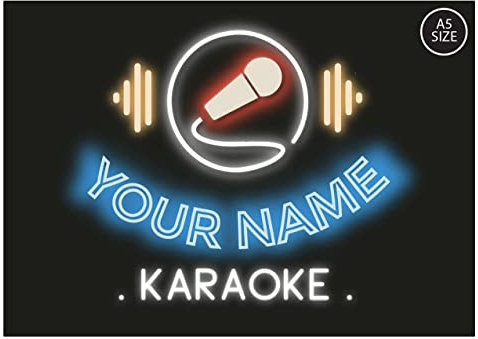 ELITEPRINT Personalised Neon Effect Karaoke Sign Metal Home Bar Plaque Gift Singing Music - Wall Art Decorations (A5 (14.8cm x 21cm))