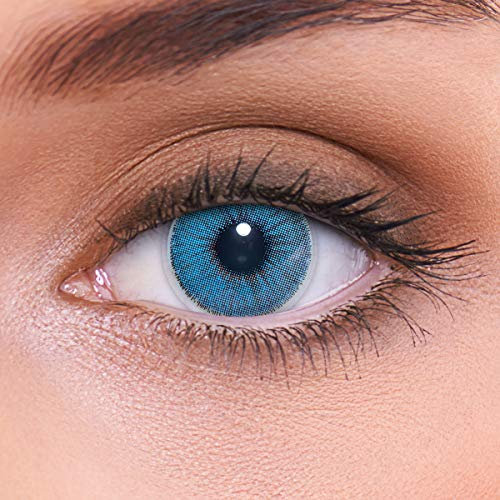 LENZOTICA 2 Stück (1 Paar), Sehr stark natürlich deckende blaue Kontaktlinsen farbig NATURAL SAPPHIRE + Behälter, DIA 14.00, mit Stärke, 3 Monatslinsen, mit Sehstärke, -2.00 Dioptrien, Soft Lens