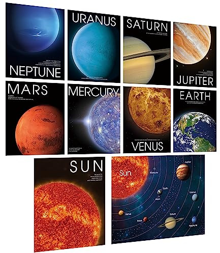 Conjunto de 10 carteles del sistema solar, borrables, para el aprendizaje temprano con película de PET, hechos de cartulina gruesa, carteles educativos de espacio y planetas para oficinas y escuelas