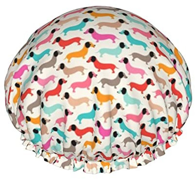 Vintage Sausage Dogs Dachshund Print Shower Cap,Double Waterproof Bathing Cap,Double Waterproof Bathing Cap,Nightcap
