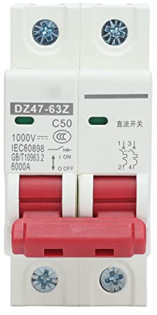 Interruttore Magnetotermico in Miniatura CC, 1000V a Bassa Tensione Isolamento Montaggio Su Guida DIN 2Poli 50A per Sistemas Fotovoltaico Solare Capacità Spegnimento Cortocircuito 6000A DZ47-63Z C50