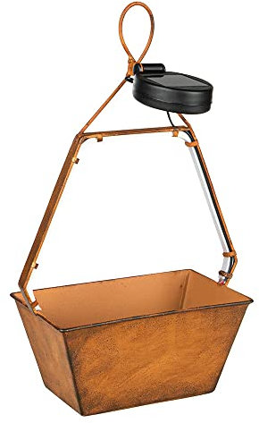 Haushalt International Solarlampe Außenleuchte Gartendeko Hängelampe Korb, LED Terrassenleuchte Garten Blumenkübel, Metall rost, 45x LED warmweiß, LxBxH 20x11x34,5 cm