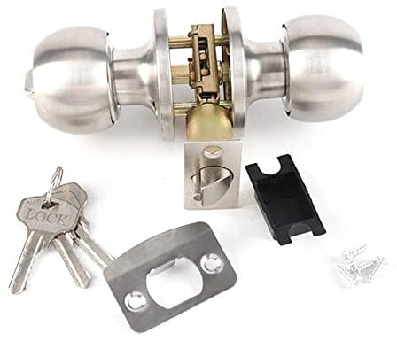 Boutons de Porte D'entrée avec Serrure et Clés 3 Pôles en Acier Inoxydable Maison Préfabriquée Boule Ronde Poignée de Porte Serrure pour Entrée et Porte D'entrée Chambre Salle de Bain