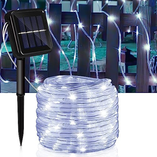 Herrselsam Solar LED Lichtschlauch 20m 200 LEDs Solar Lichterkette Außen IP65 Wasserdicht LED Schlauch Kaltesweiß 8 Modi Lichterkette für Garten Baum Party
