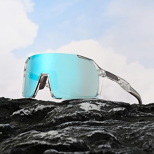 Zetterrank Schnelle Brille mit 2 Wechselgläser,Hellblau Sportbrille mit Transparenter Rahmen,UV 400 Fahrradbrille Herren Damen,Schnelle Brille Rave,die Schnelle Brille.