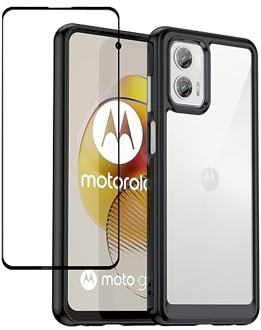 SHYXGLON For Motorola Moto Edge 40 Case with Screen Protector, Crystal Clear Ultra Thin Soft TPU Flexible Bumper Transparent Tough Cover Shockproof Case for Motorola Moto Edge 40 (Black)
