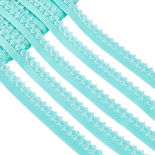 GORGECRAFT 20 Yard Rüschenkante Dehnbar 13mm Breiter Rand Elastisches Spitzenbesatz-Gurtband Für Dessous Gehäkelte Spitzenschnur Band Zum Selbermachen Nähen Basteln Verzierungen Mittlerer Aquamarin