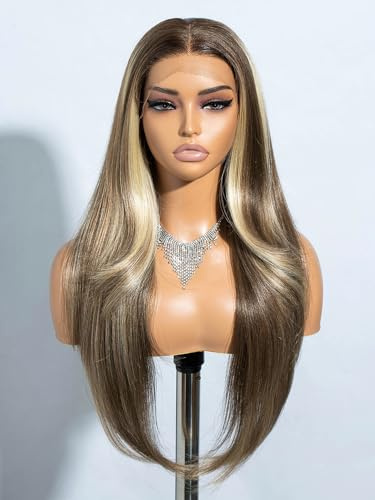 Joedir 13x4 Lace Frontal Perücken für schwarze Frauen 28 Zoll lange gerade freie Teilung Seide Basis Lace Front Perücken mit Baby Haar hohe Temperatur geschichtet synthetische Perücken für Frauen